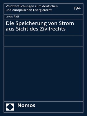 cover image of Die Speicherung von Strom aus Sicht des Zivilrechts